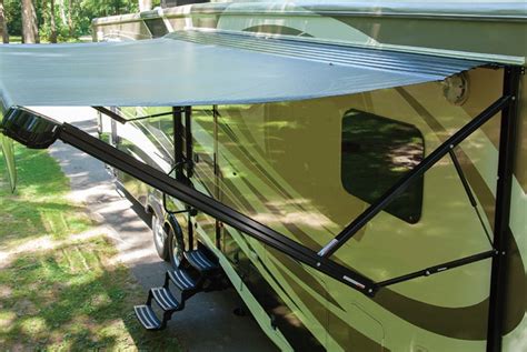 The Solera Hybrid Awning features an internal gear box that allows the awning to stop at any point during extension or retraction. . Solera adjustable pitch awning